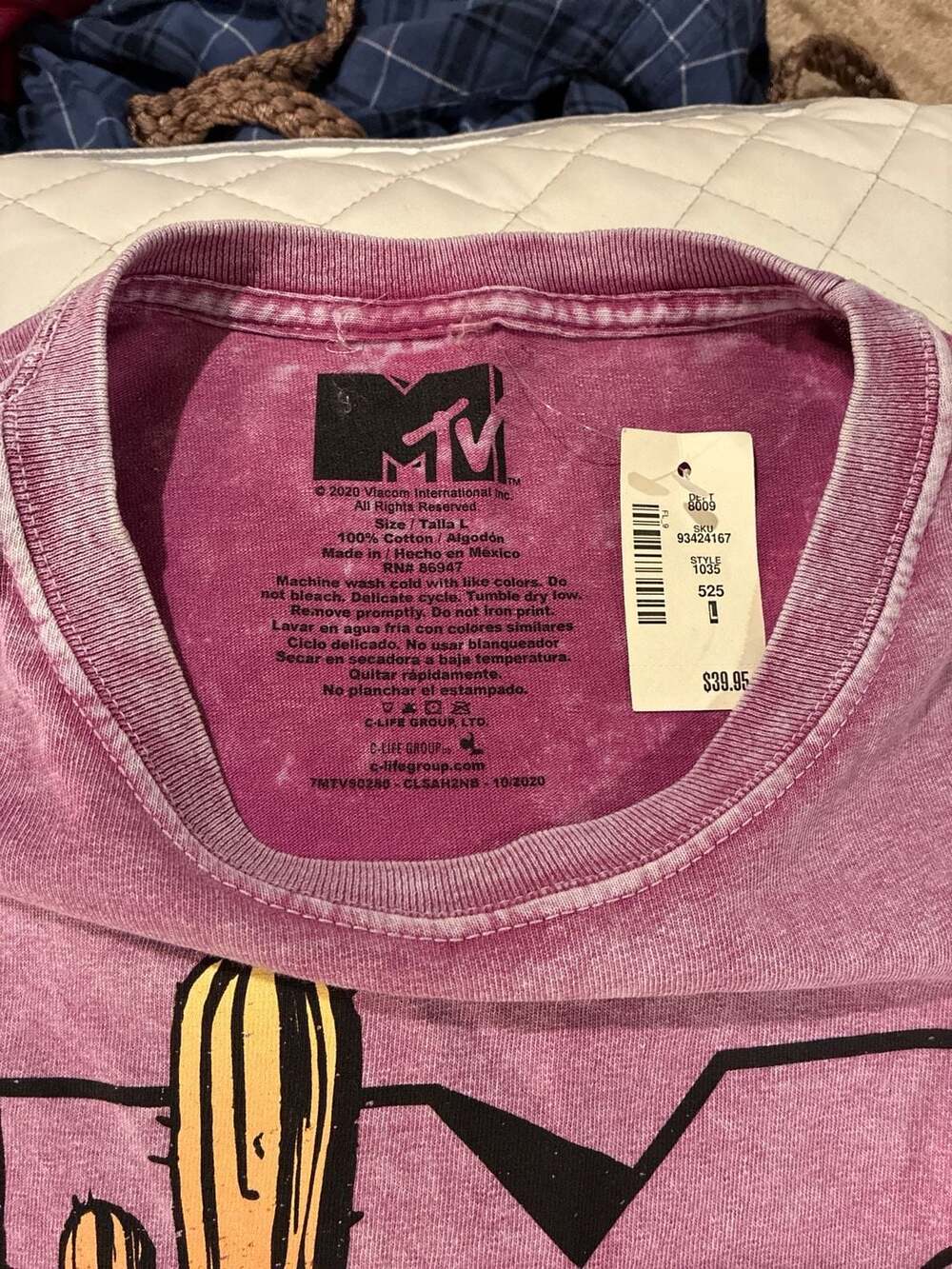 MTV Desert Cactus Logo Mineral Wash Long Sleeve Cropped T-Shirt Size L